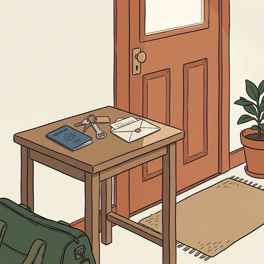 A person preparing for a long trip, ensuring their family is covered